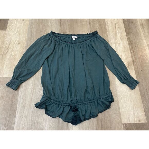 William Rast Green Off-the-Shoulders Lace Tye Blouse, Size Small, MSRP $90 - Picture 1 of 11